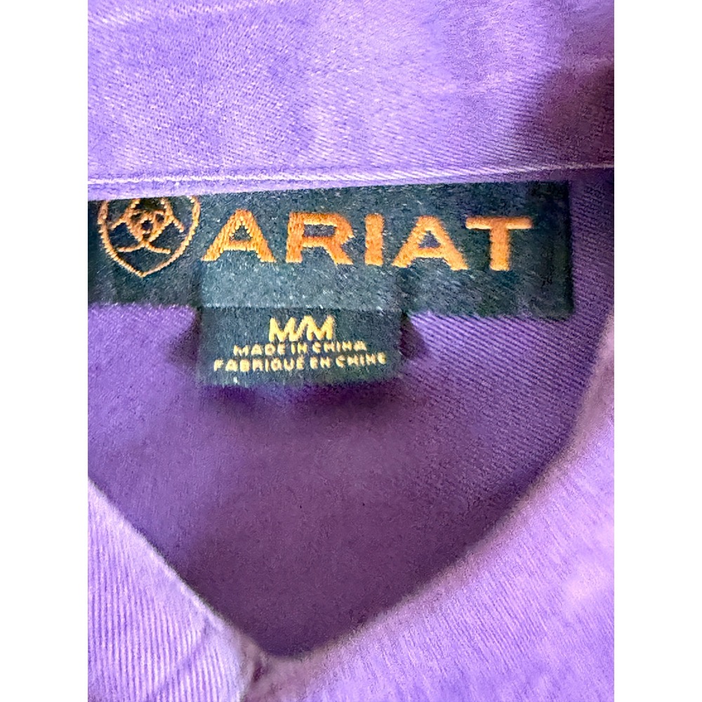 Ariat Mens Long Sleeve Button Down Western Shirt Purple Cotton Twill Medium - Picture 4 of 11